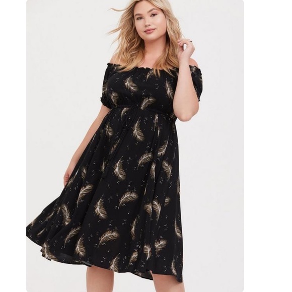 Torrid Midi Challis Off-Shoulder Dress - Picture 4 of 12